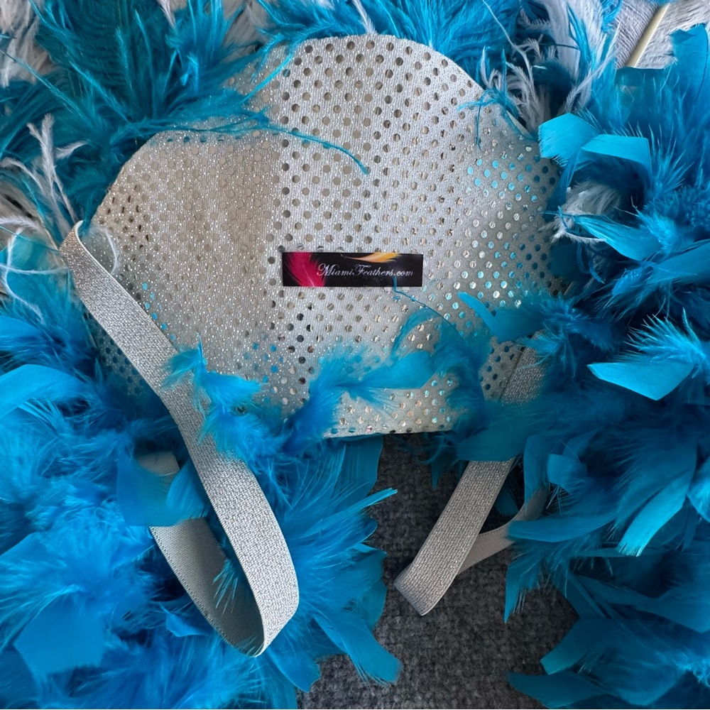 Ostrich Feather Fantasy Back Piece by Miami Feathers Burlesque Dance Turquoise - Picture 4 of 5